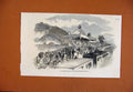 Original Old Antique Print Her Majestys Arrival Temporary Terminus Edinburgh