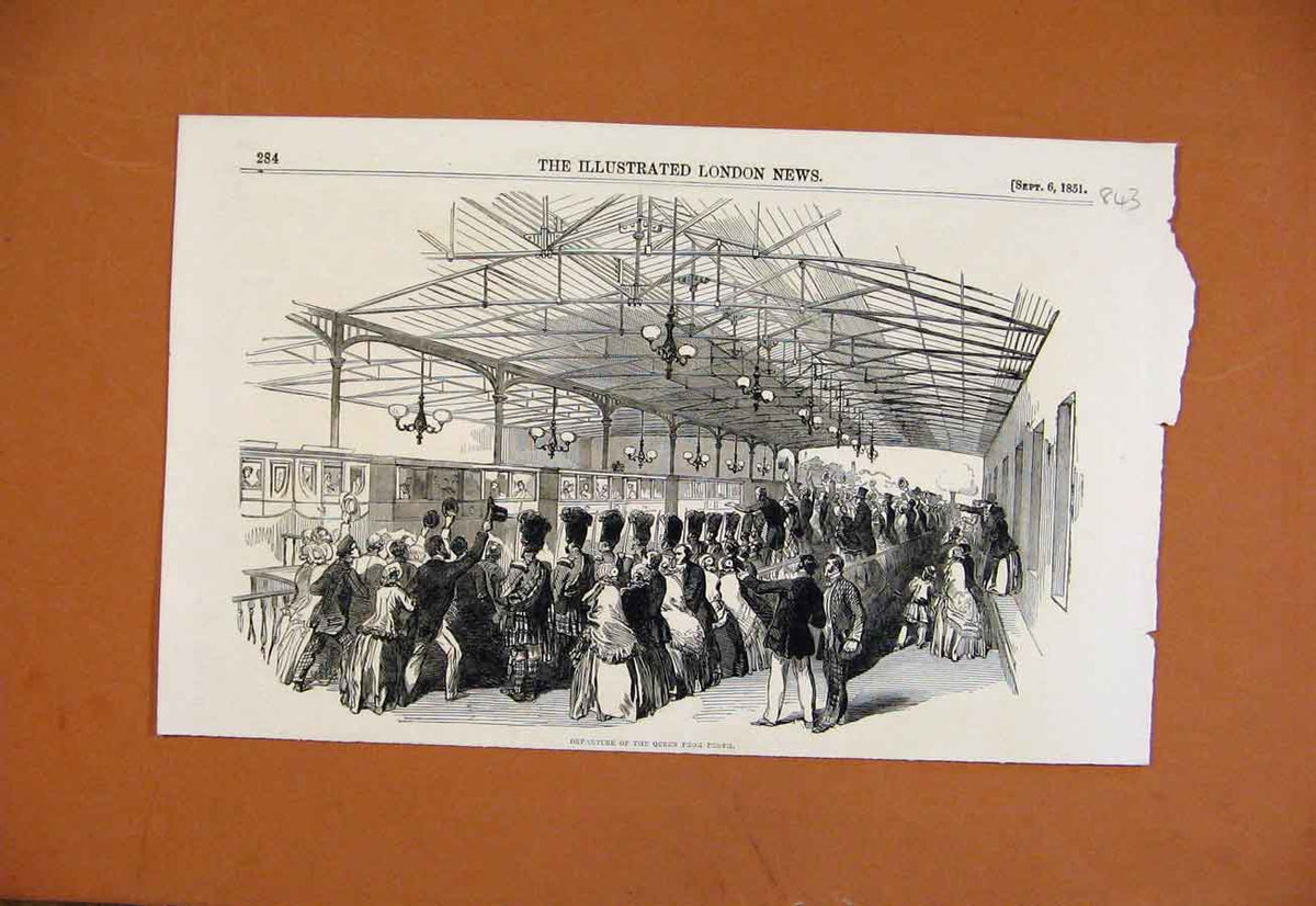 Original Old Antique Print C1851 Departure Queen Perth Illustrated London News