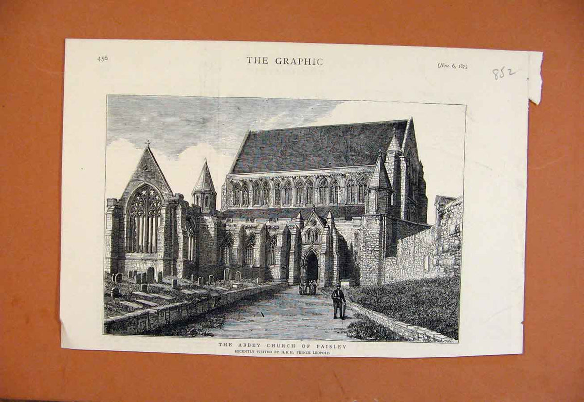 Original Old Antique Print Abbey Church Paisley C1875 The Graphic 19th