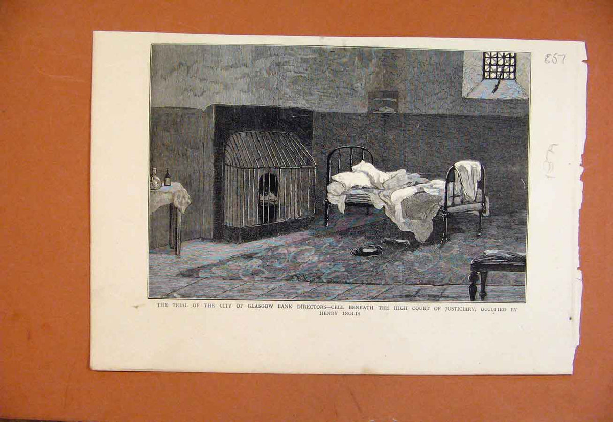 Original Old Antique Print Trial City Galsgow Bank Directors C1879 Victorian