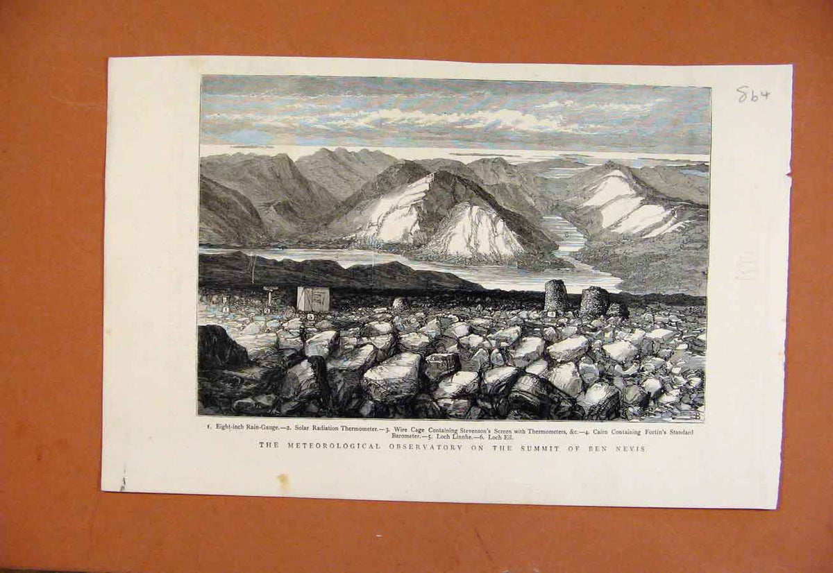 Original Old Antique Print Meteorological Observatory Summit Ben Nevis C1881