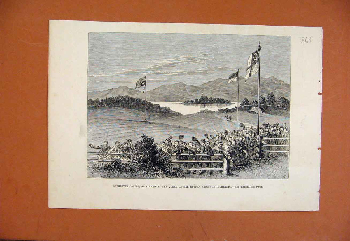 Original Old Antique Print C1879 Lochleven Castle Queen Returning From Highlands