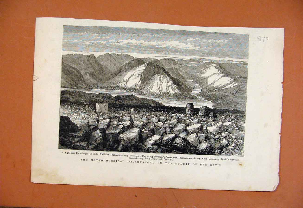 Original Old Antique Print Meteorological Observatory Summit Ben Nevis