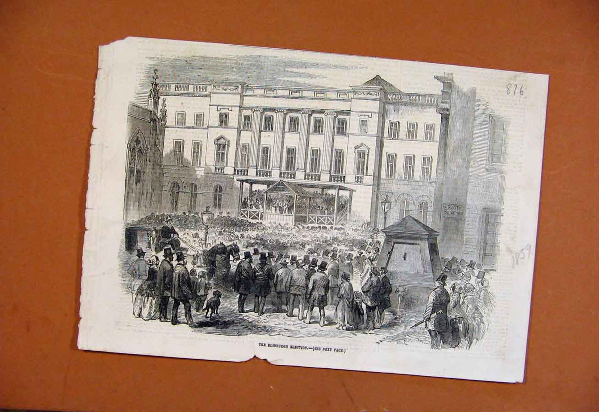 Original Old Antique Print Edinburgh Election C1859 Illustrated London News 19th
