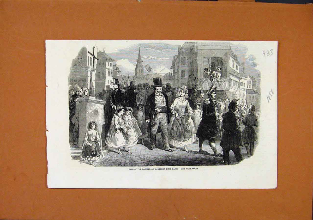 Original Old Antique Print Fete Rosiere Nanterre Paris C1858 London News 19th