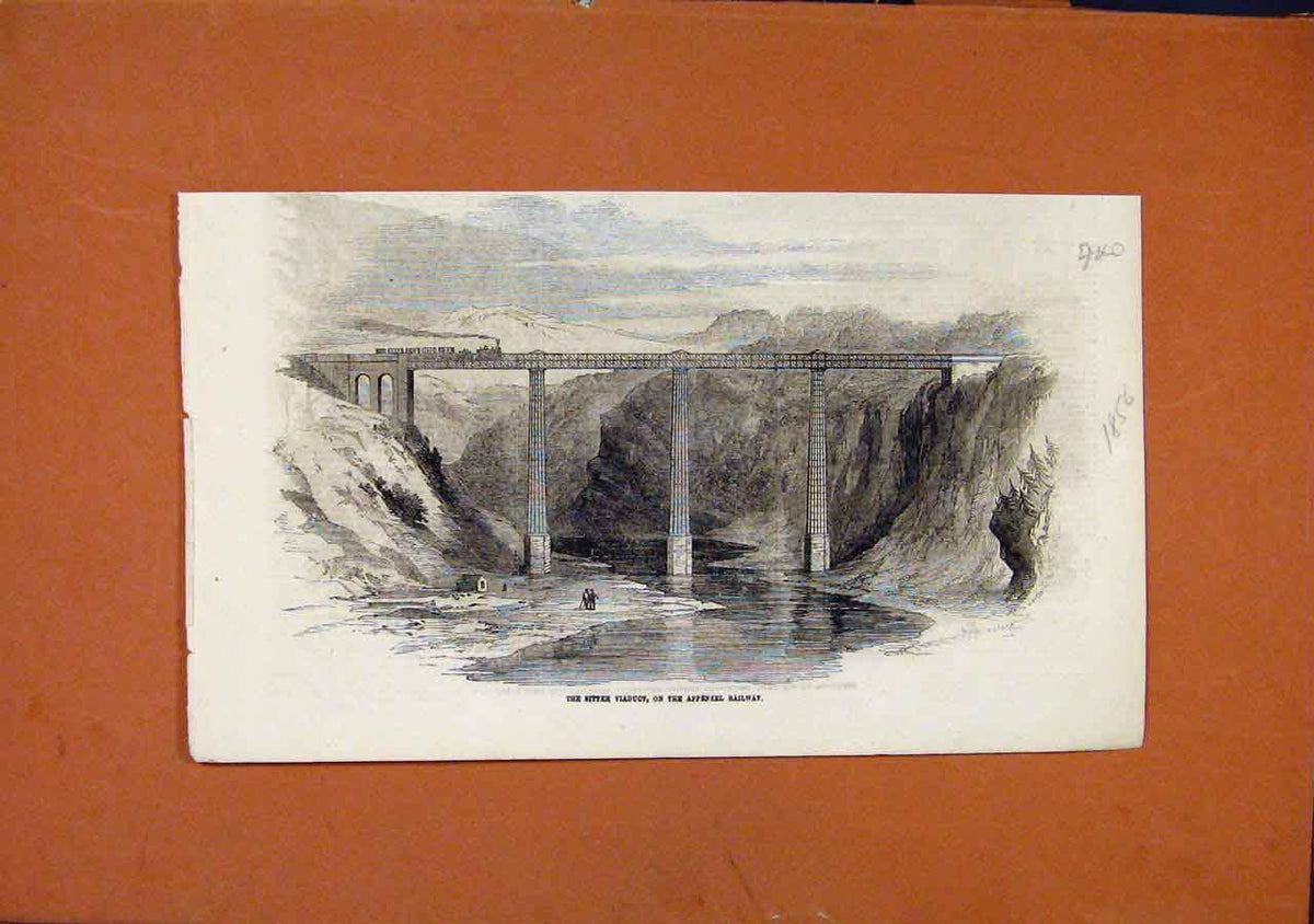 Original Old Antique Print C1856 Sister Viaduct Appenzel Railway London News