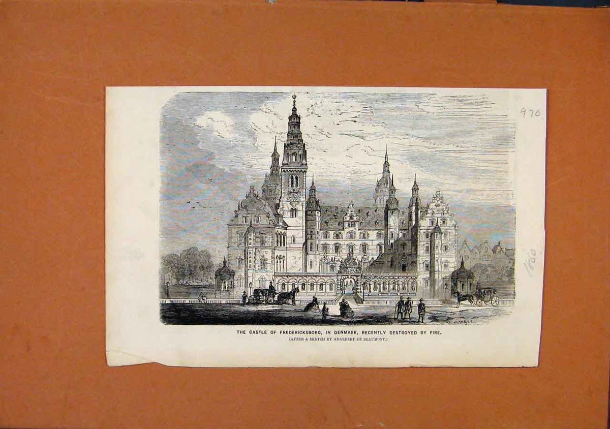 Original Old Antique Print Castle Fredericksborg Denmark C1860 London News 19th
