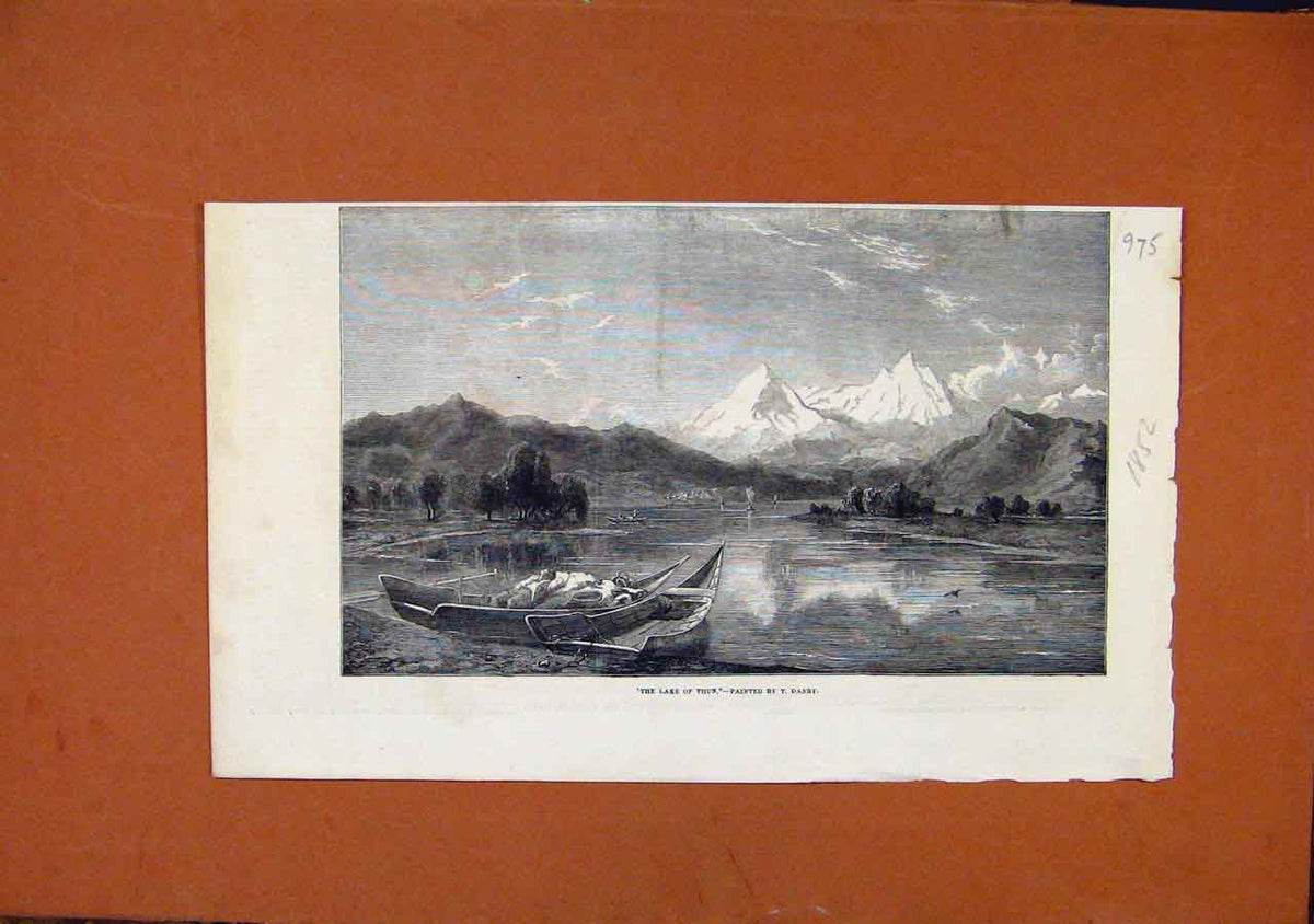 Original Old Antique Print Lake Thun C1852 Illustrated London News Victorian