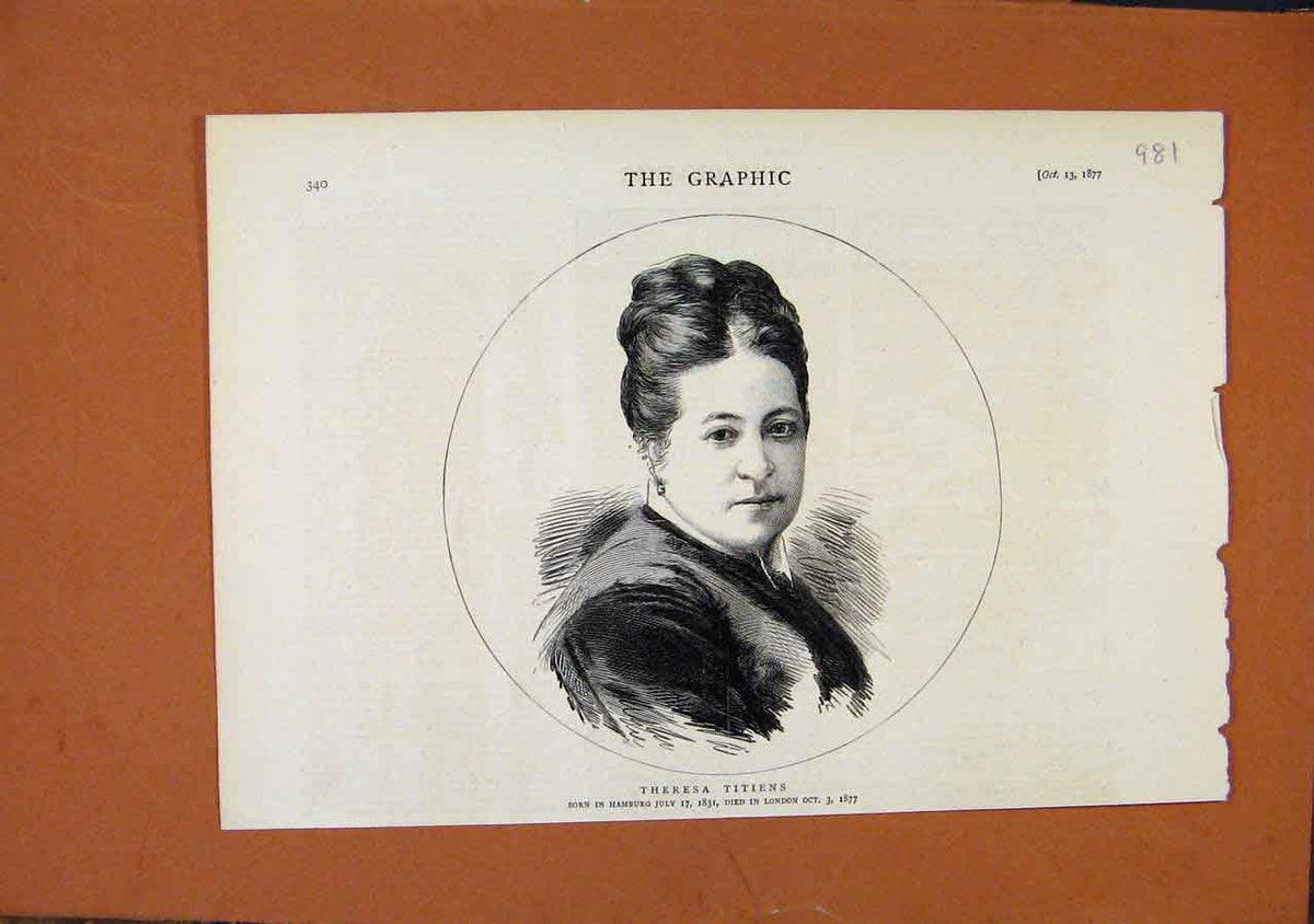 Original Old Antique Print Portrait Theresa Titiens C1877 The Graphic Victorian