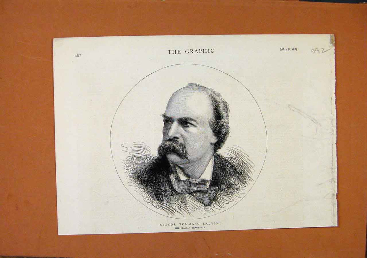 Original Old Antique Print Signor Tommaso Salvini C1875 Portrait The Graphic