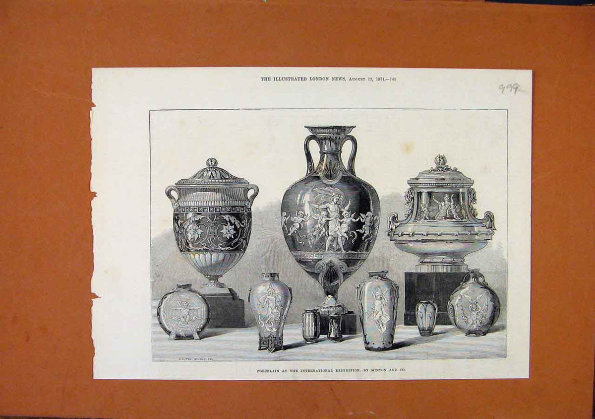 Original Old Antique Print Porcelain International Exhibition C1871 London News