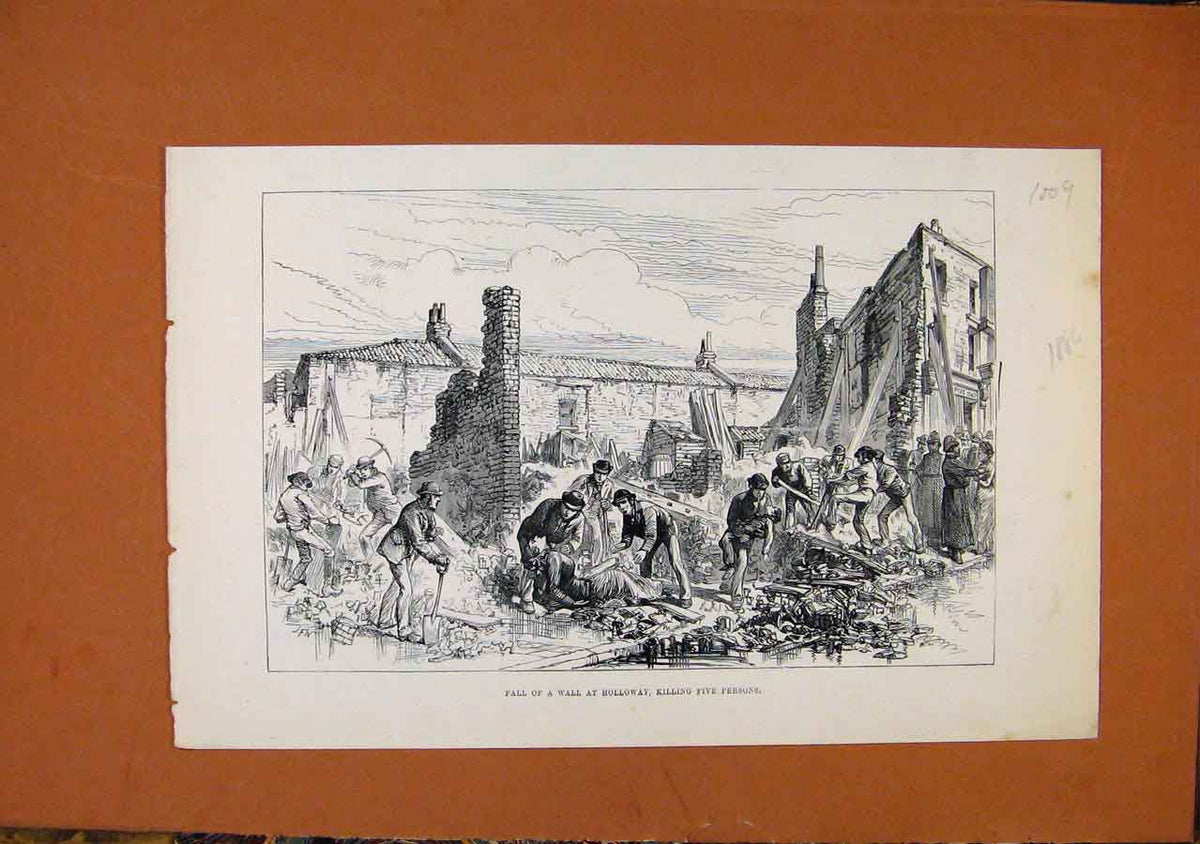 Original Old Antique Print Fall Wall Holloway C1886 Illustrated London News