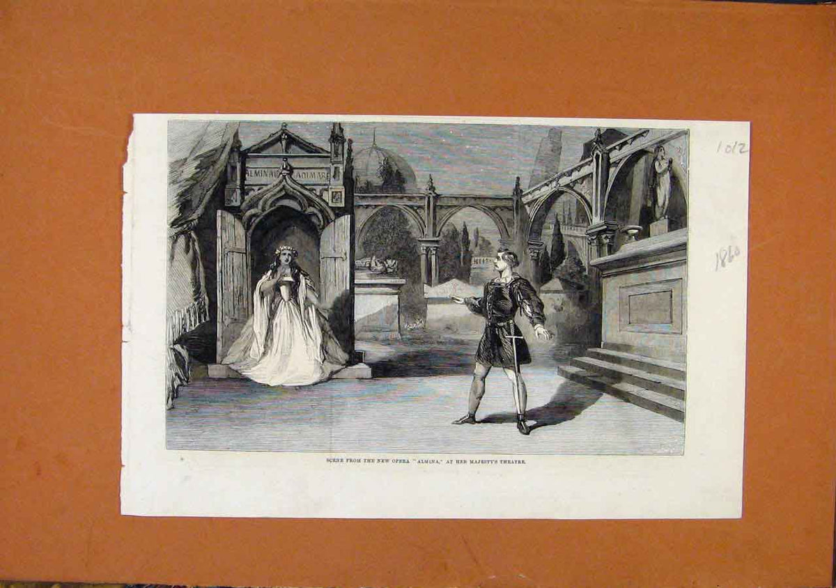 Original Old Antique Print Opera Scene Almina Her Majesty Theatre C1860 19th