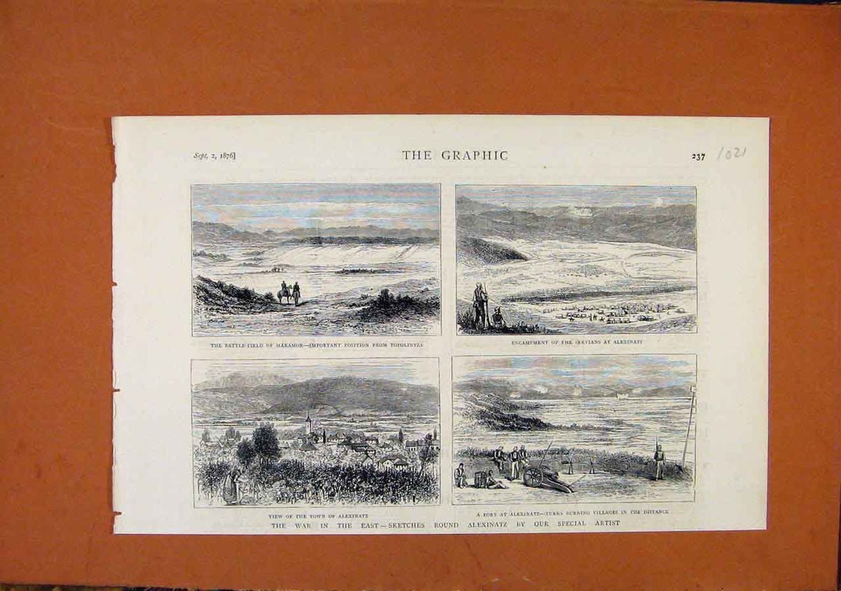Original Old Antique Print War In East Sketches Alexinatz C1876 The Graphic
