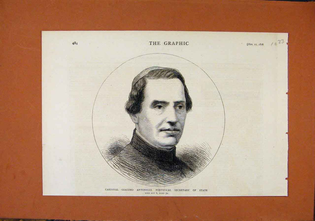 Old Antique Print C1876 The Graphic Cardinal Ciacomo Antonelli Secretary 19th