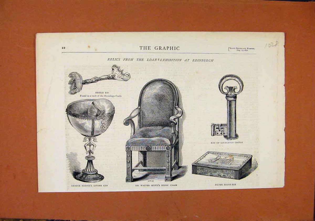 Original Old Antique Print Relics Loan Exhibition Edinburgh C1871 The Graphic