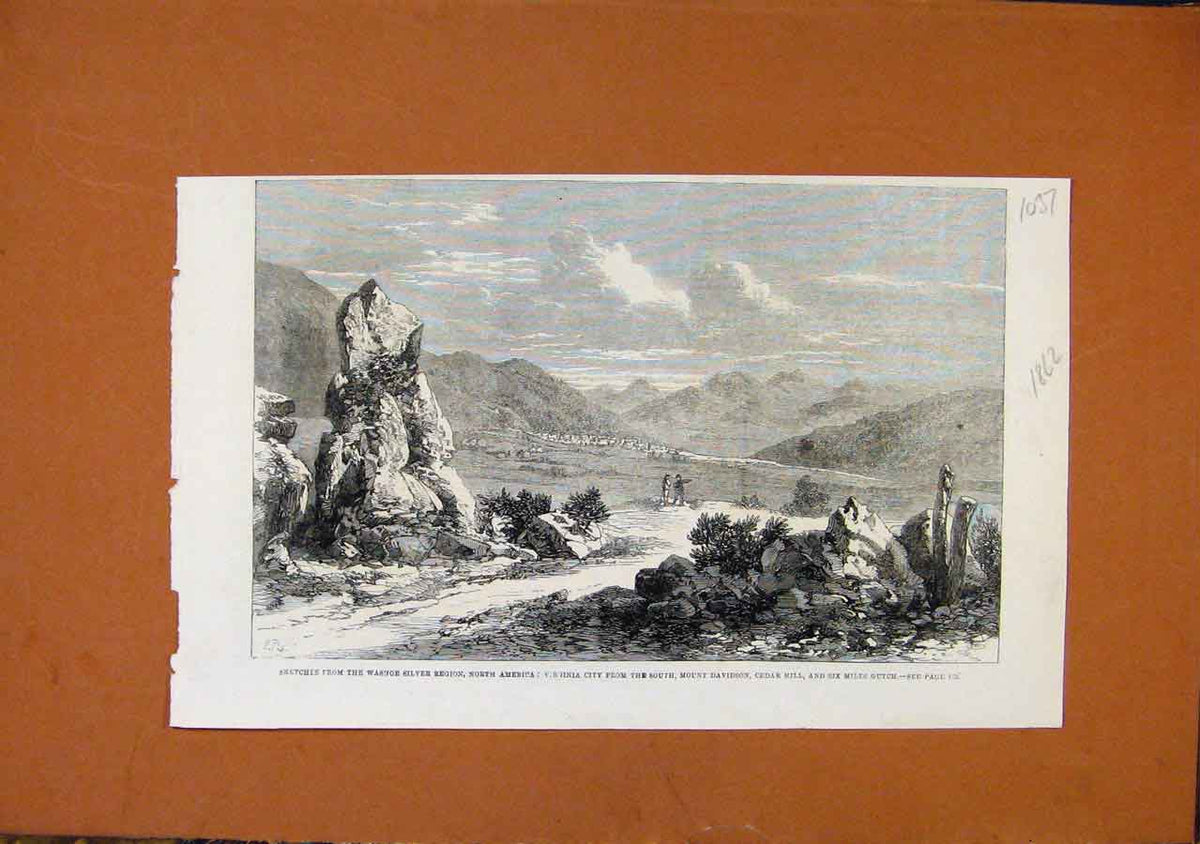 Old Antique Print Sketches North America Virginia Mount Cedar Hill C1862 19th