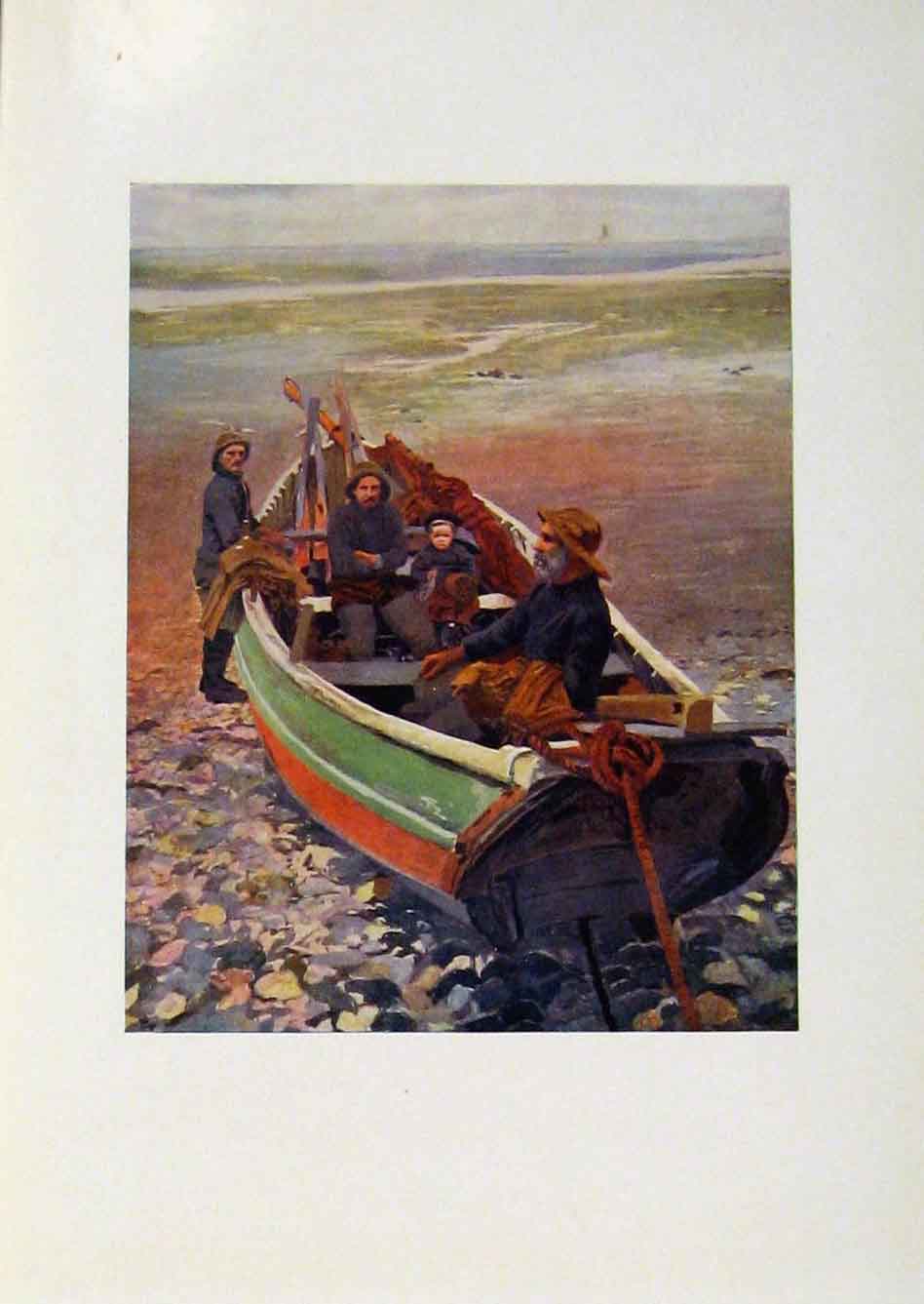 Old Antique Print Yorkshire Coast And Moorland Three Generations Fishing