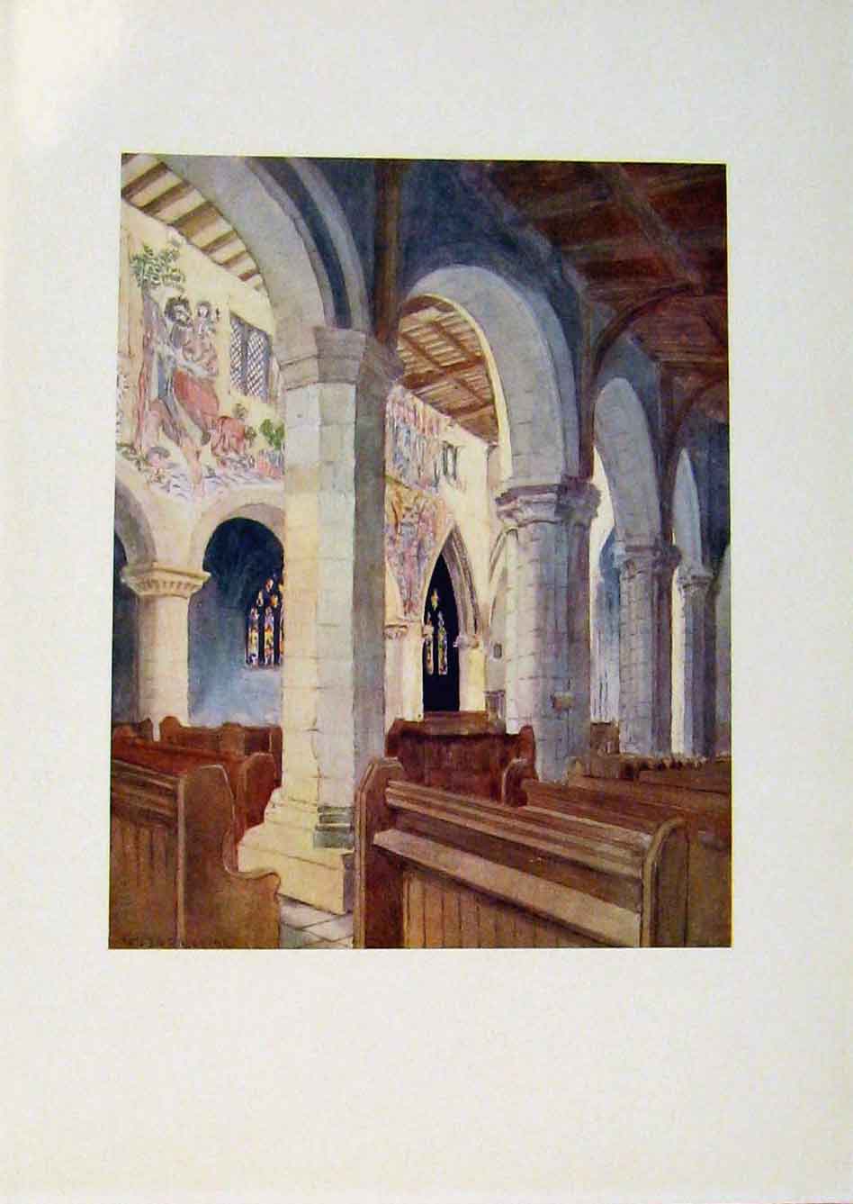Original Old Antique Print Yorkshire Coast And Moorland In Pickering Church