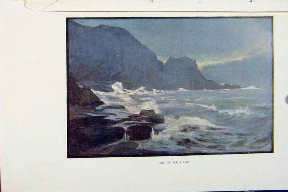 Original Old Antique Print Isle Man By Donald Maxwell MaughHead C1909 20th