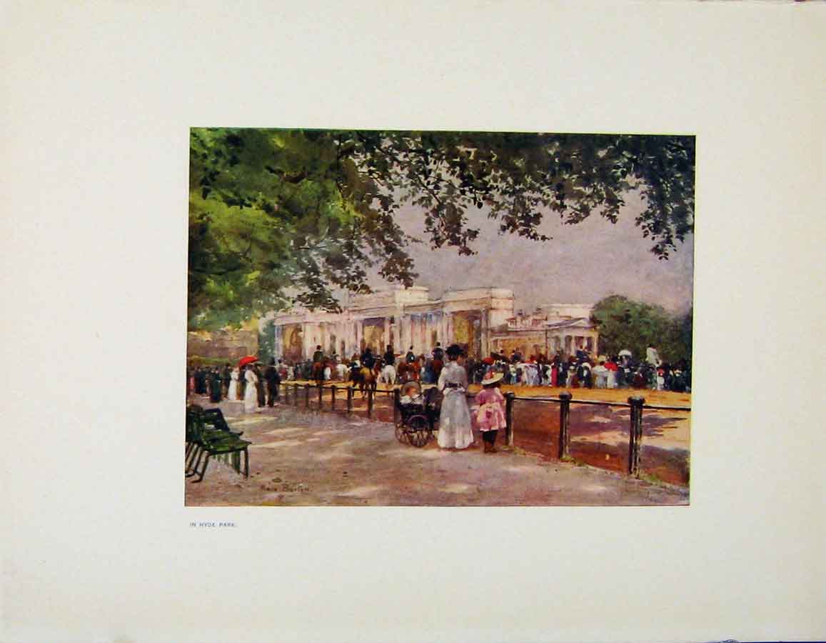 Original Old Antique Print Charm Gardens In Hyde Park By Calthrop