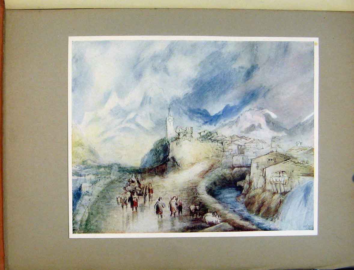 Original Old Antique Print Plate Xxi Sketch Italian Town Turner Water Color Art