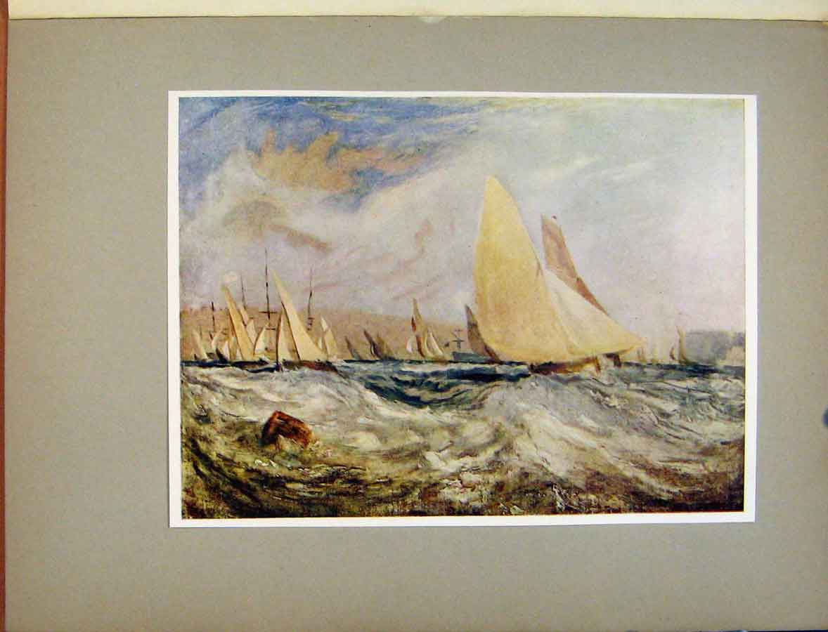 Original Old Antique Print Plate Xviii Yacht Raching In The Solent Tunrers