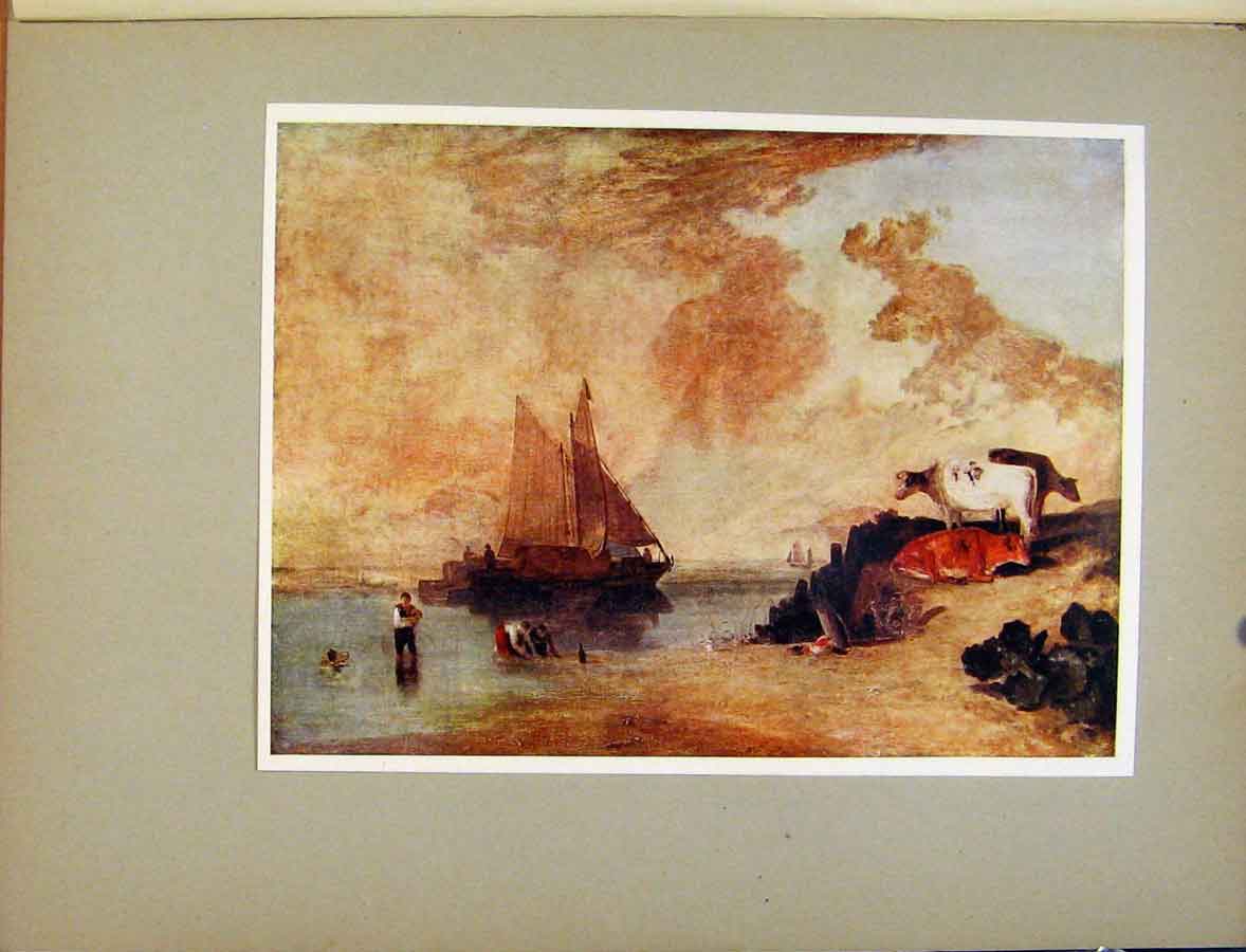 Original Old Antique Print Plate Xi River Scene With Cattle Turners Art