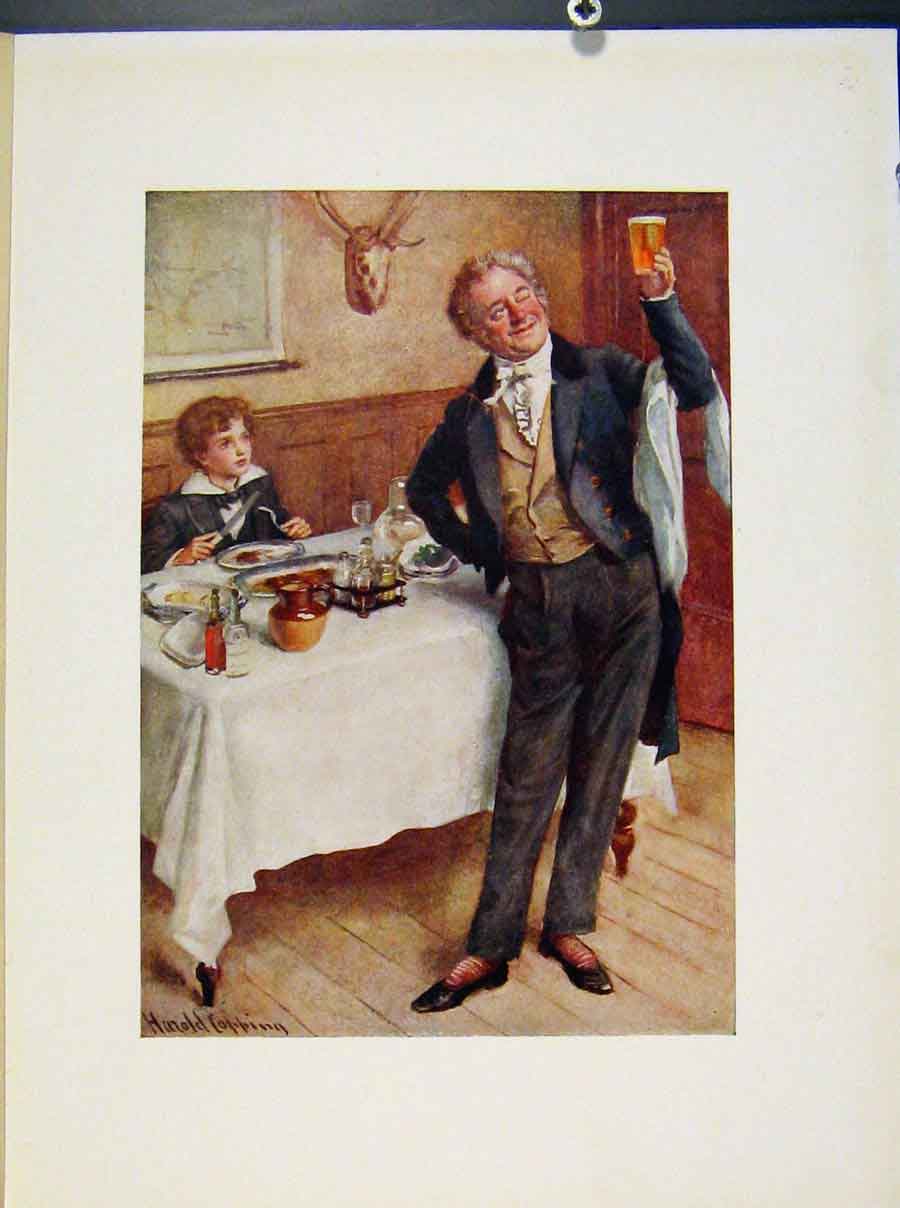 Original Old Antique Print Daivd And The Friendly Waiter By HarCopping Dickens
