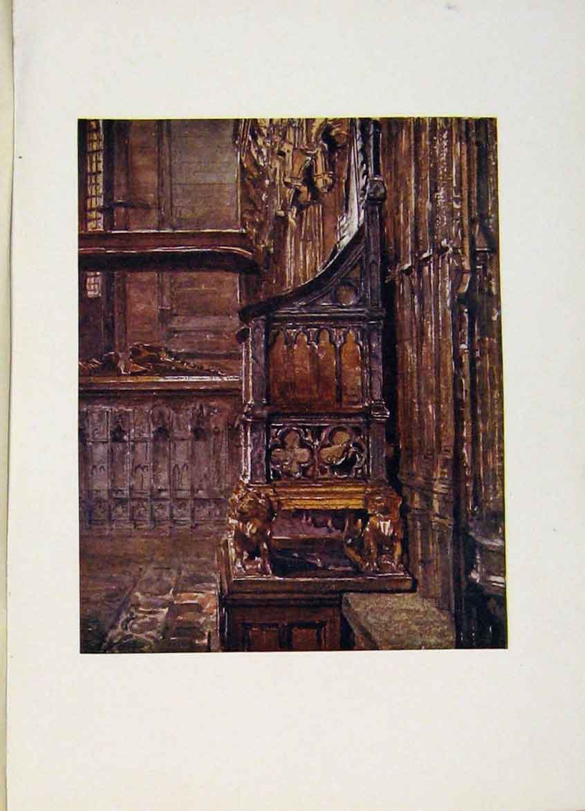Original Old Antique Print Coronation Chair Westminster Abbey London