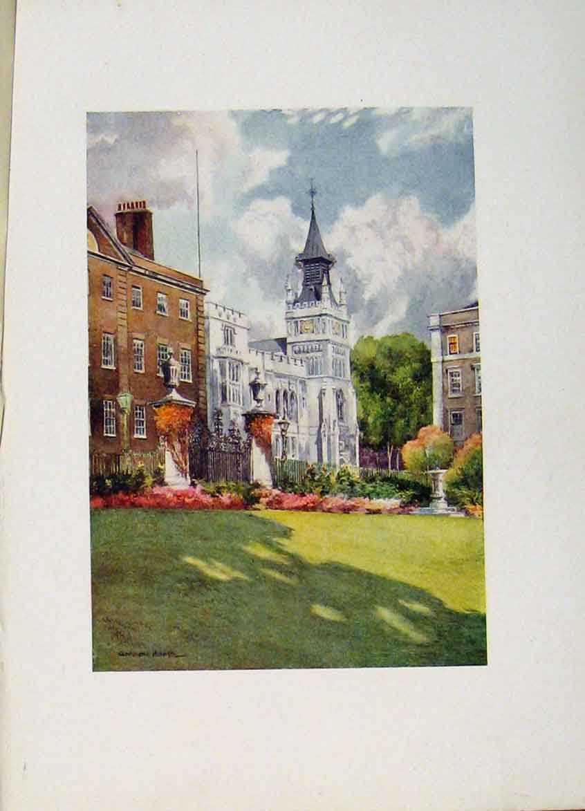 Original Old Antique Print Temple Garden London Color Fine Art