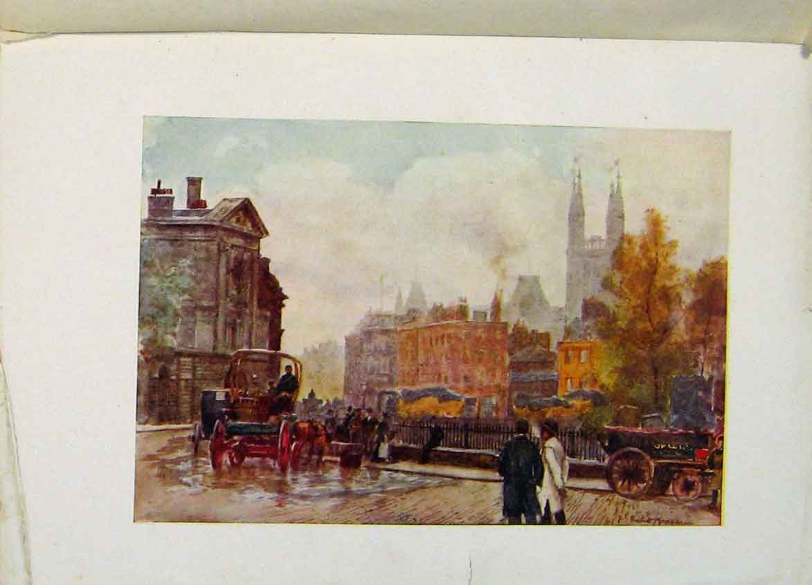 Original Old Antique Print London Color Fine Art West Smithfield