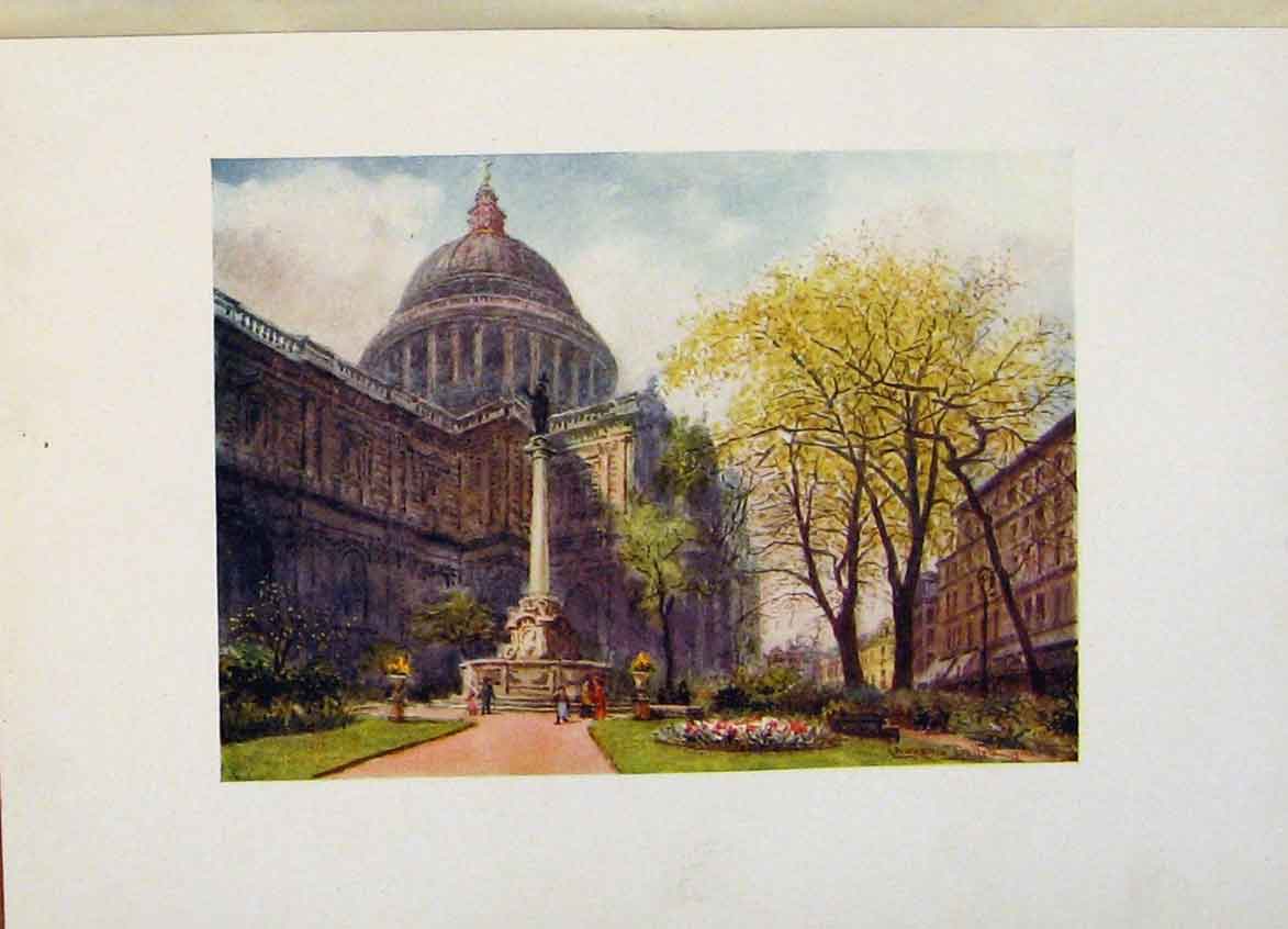 Original Old Antique Print St Pauls From The North East Corner Churchyard