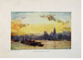 Original Old Antique Print London C1916 Color Westminster And River 20th Century