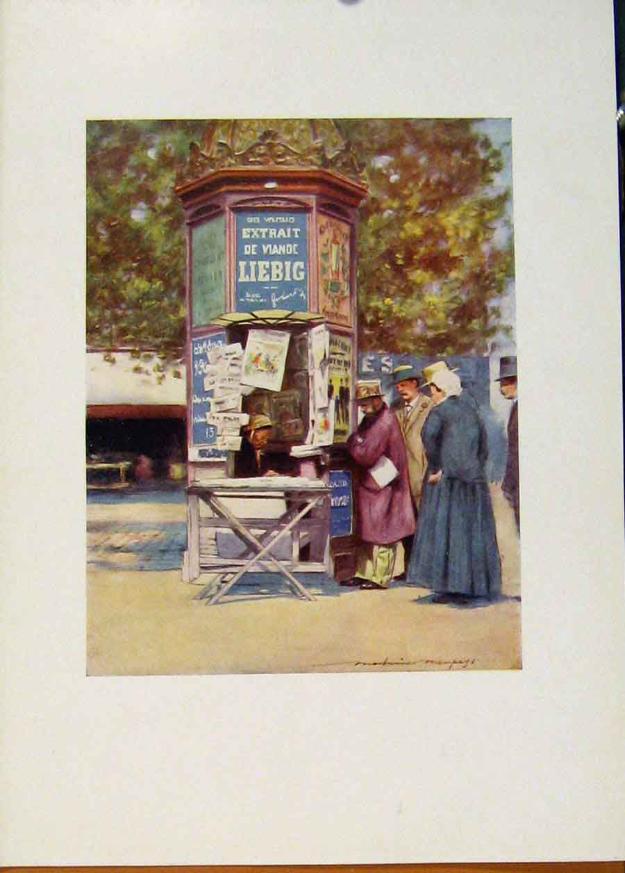 Original Old Antique Print Kiosque Paris France World Pictures C1902 20th