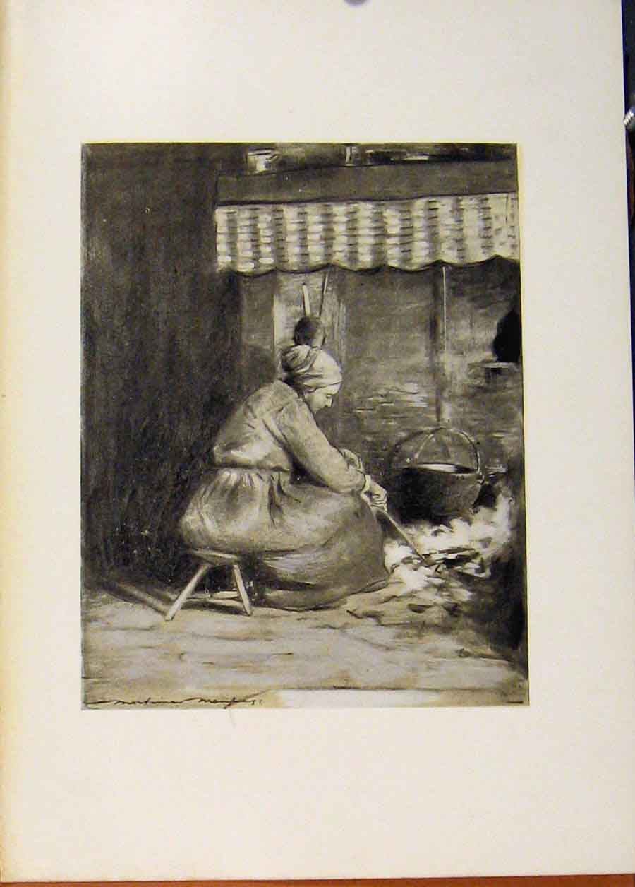 Original Old Antique Print C1902 An Fashioned Hearth Fine Art 20th Century