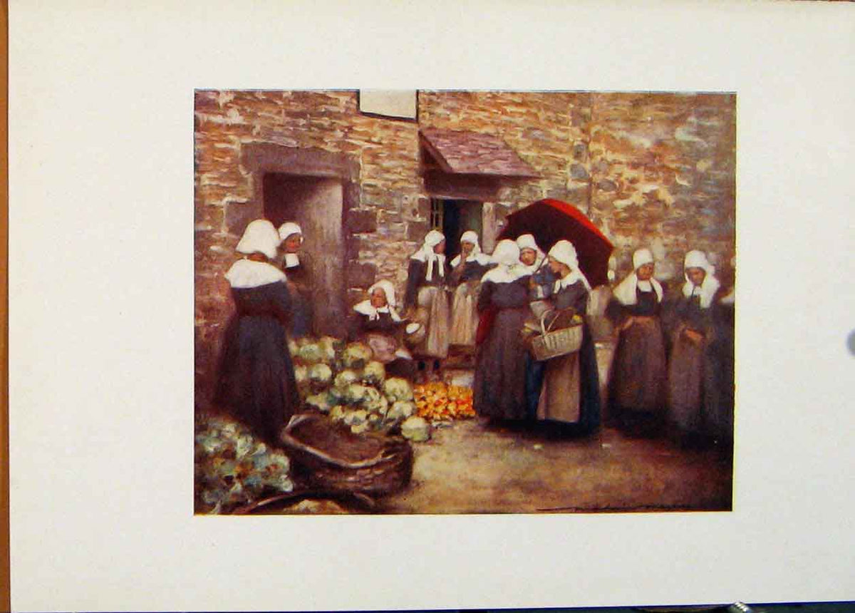 Original Old Antique Print Vegetable Market Brittany World Pictures