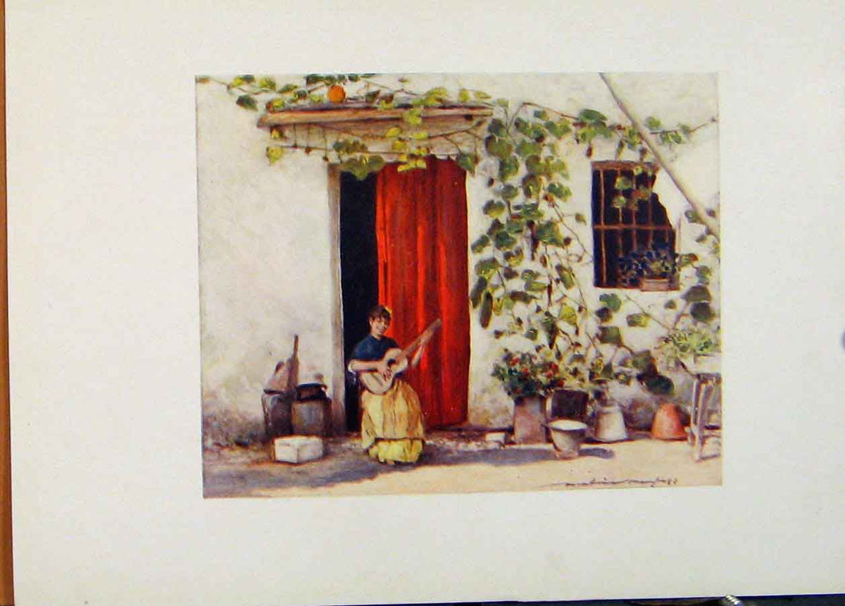 Original Old Antique Print World Pictures Spain Seville A Courtyard