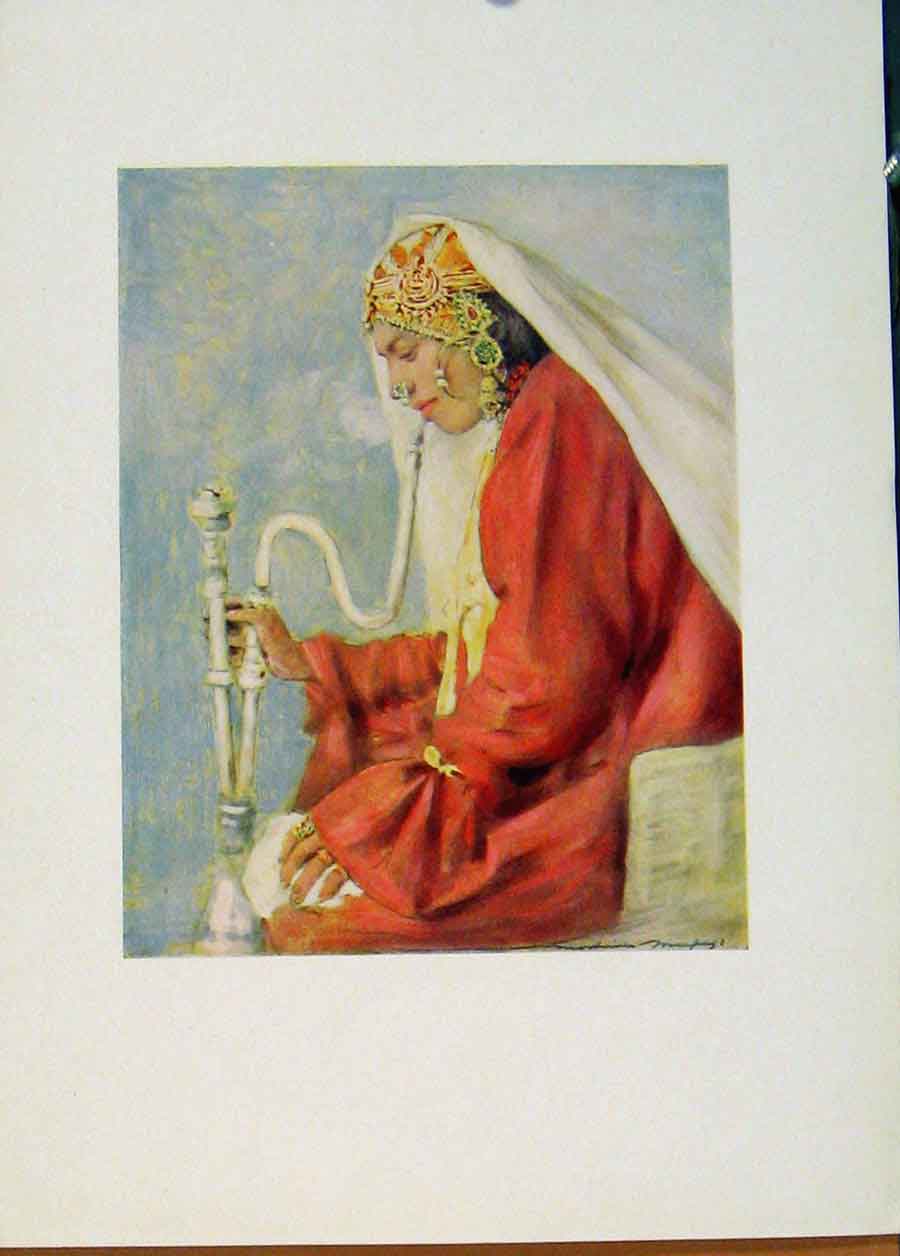 Original Old Antique Print World Pictures 1902 Singing Girl Cashmere 20th