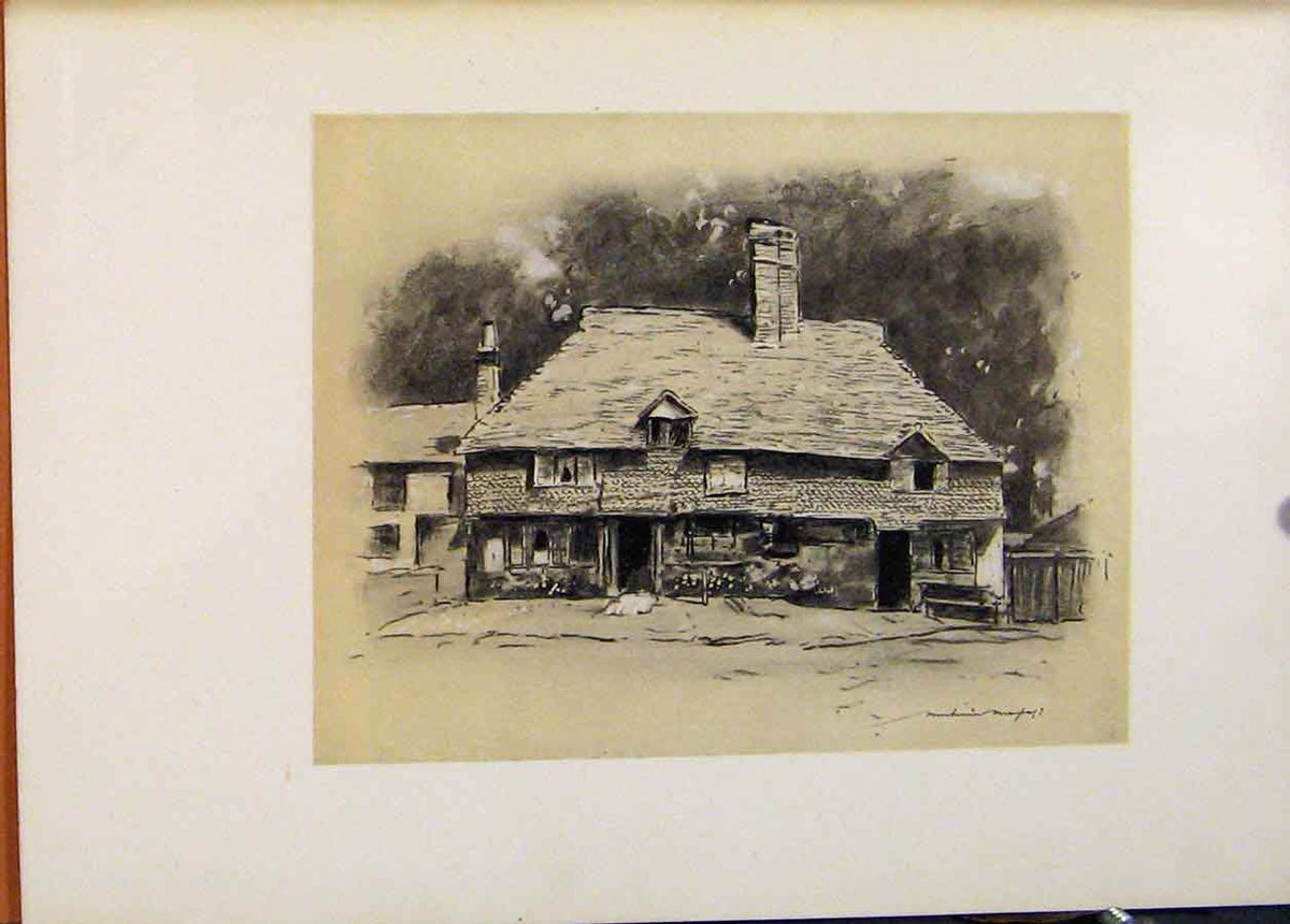 Original Old Antique Print A Cottage In Surrey World Pictures C1902 20th Century