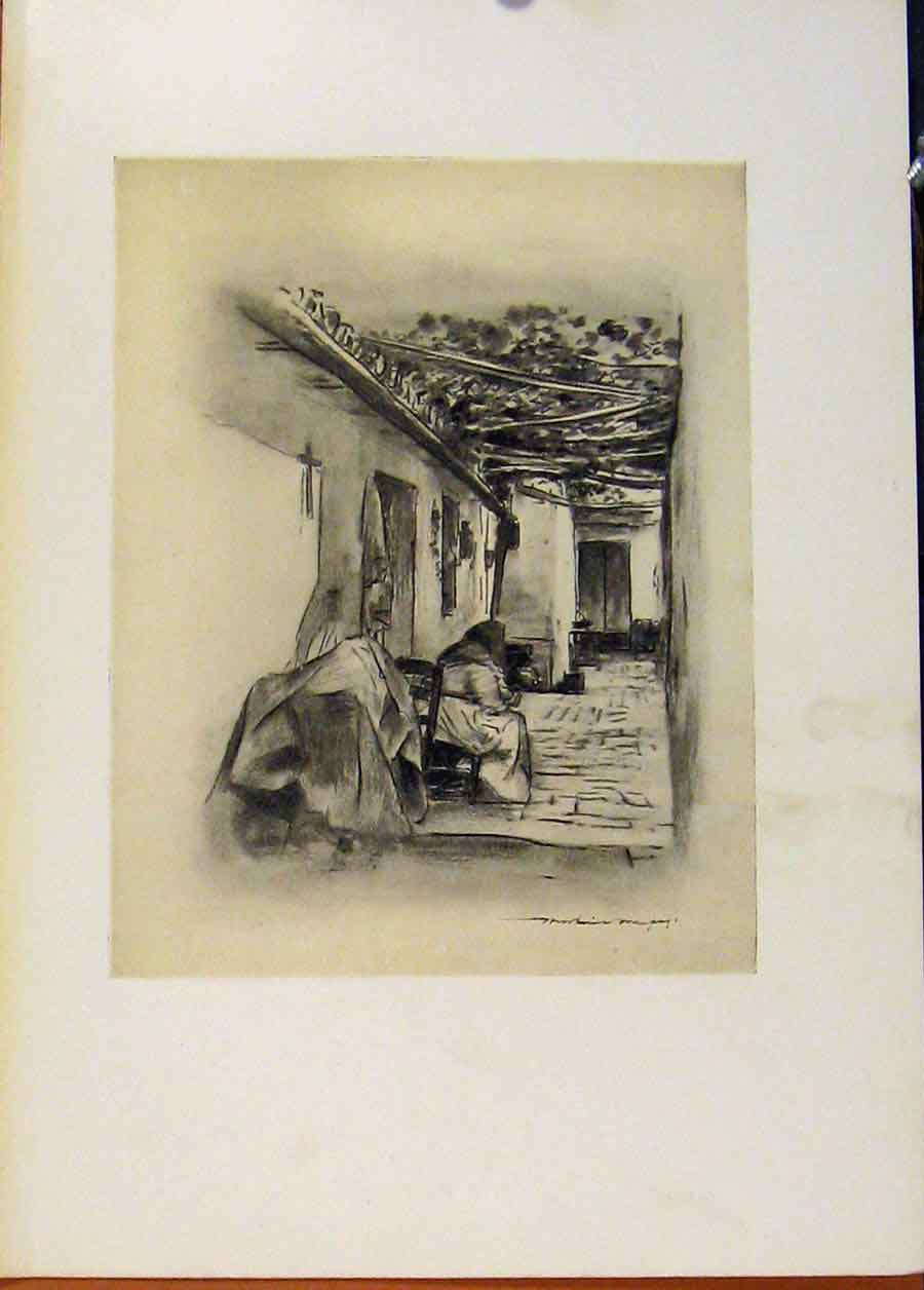 Original Old Antique Print C1902 Courtyard In Seville World Pics 20th Century