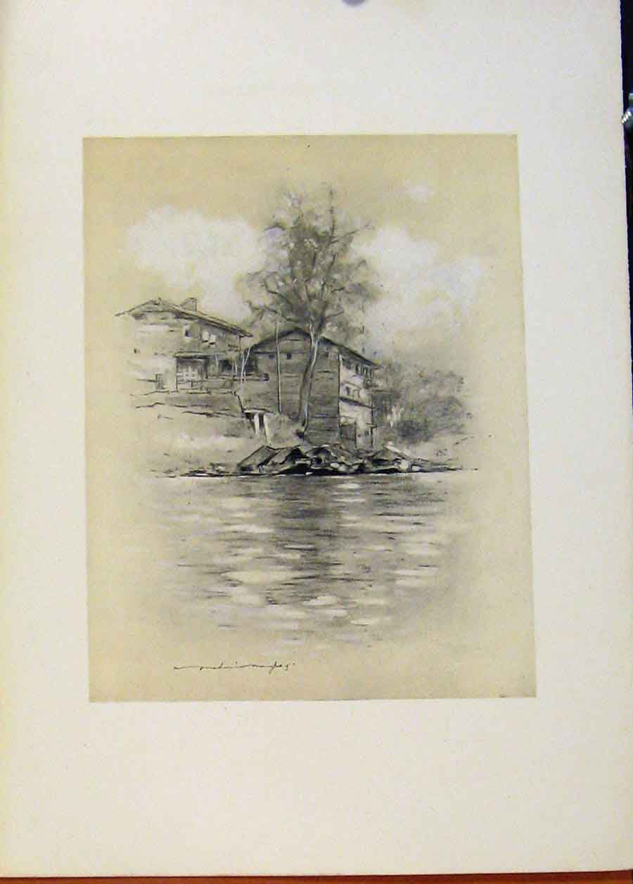 Original Old Antique Print World Pictures River Dwelling At Srinagar
