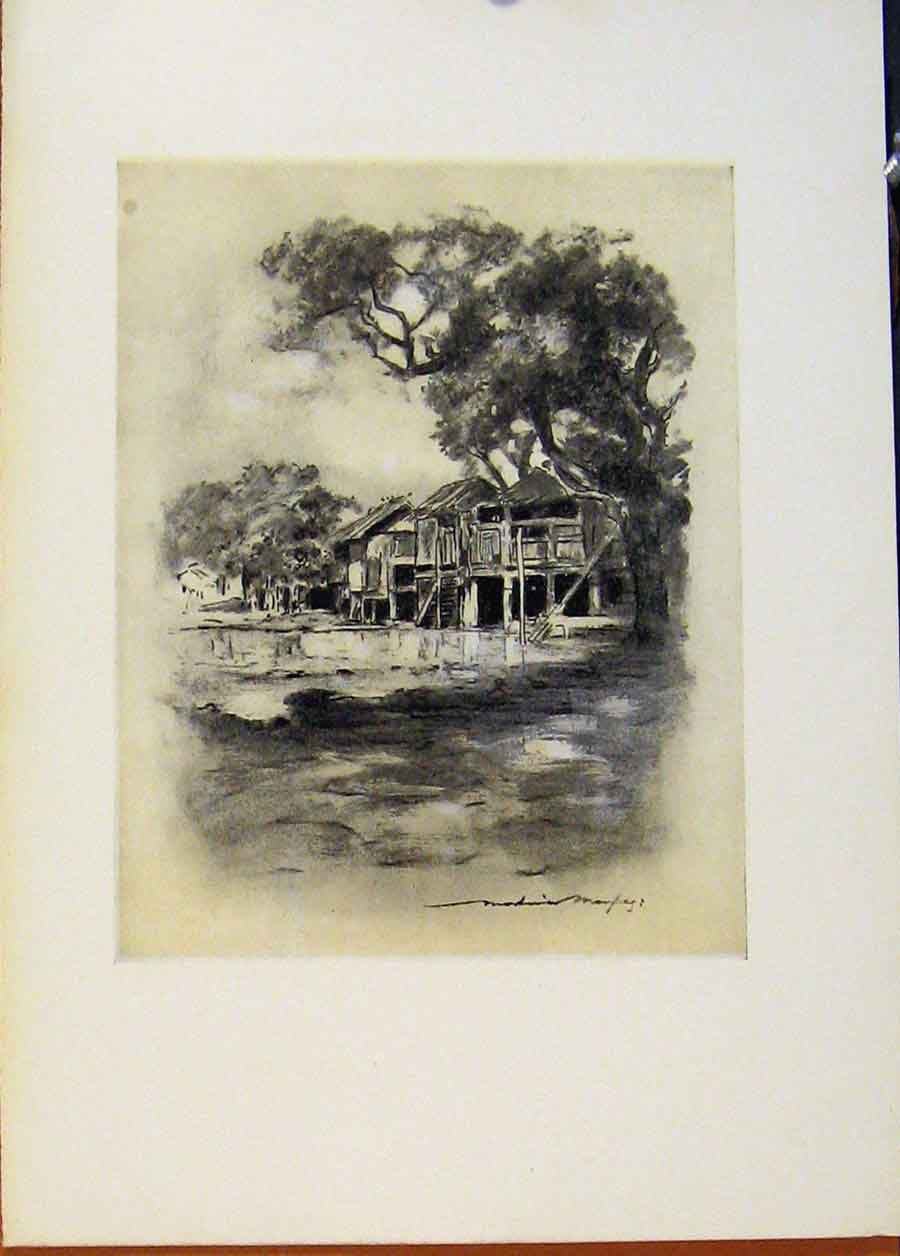 Original Old Antique Print C1902 An Up Country Village World Picture 20th
