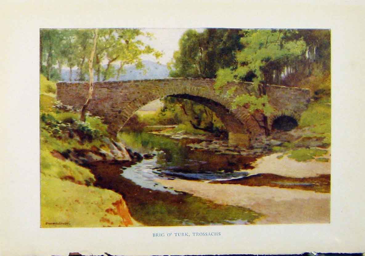 Original Old Antique Print Brig O Turk Trossachs Beautiful Scotland