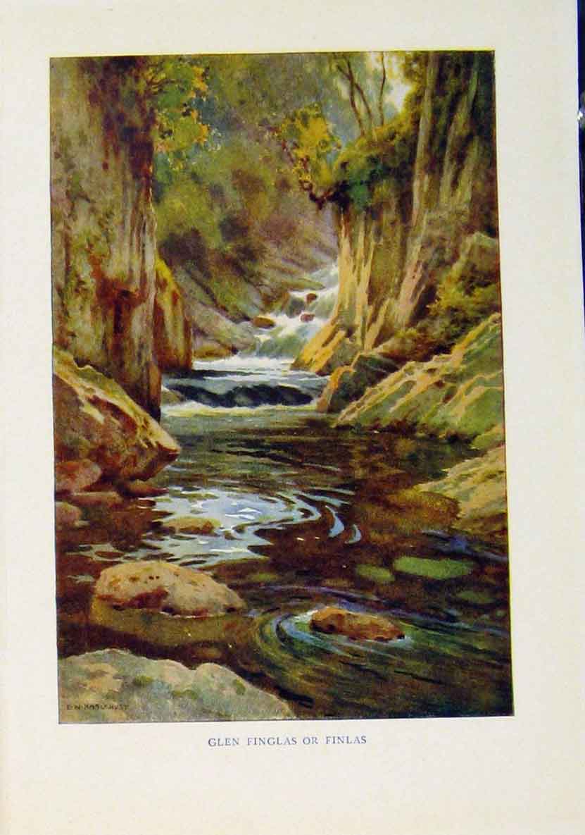 Original Old Antique Print Beautiful Scotland Glen Finglas Finlas