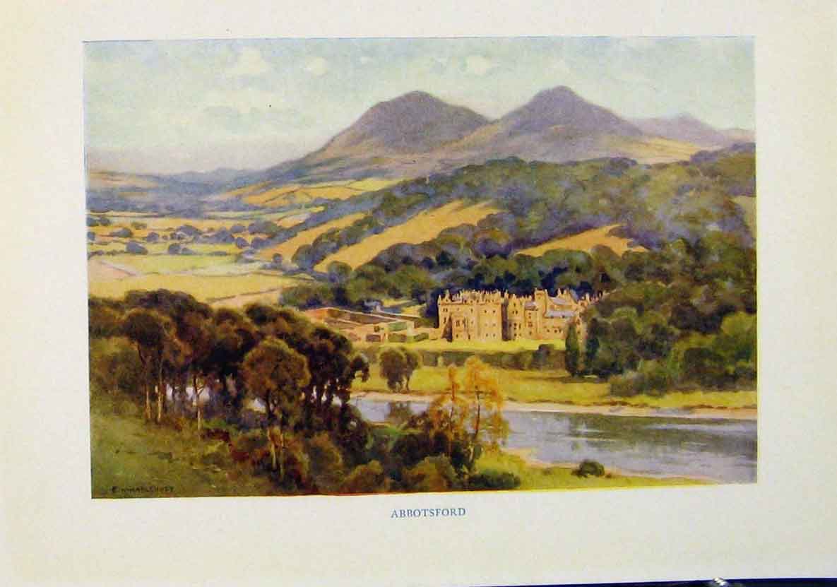 Original Old Vintage Print Abbotsford Beautiful Scotland C1920 20th Century