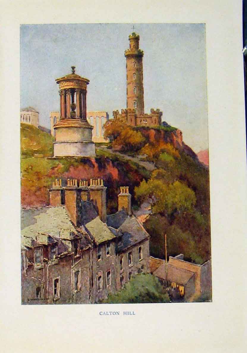 Original Old Antique Print Beautiful Scotland By E W Haslehurst Calton Hill