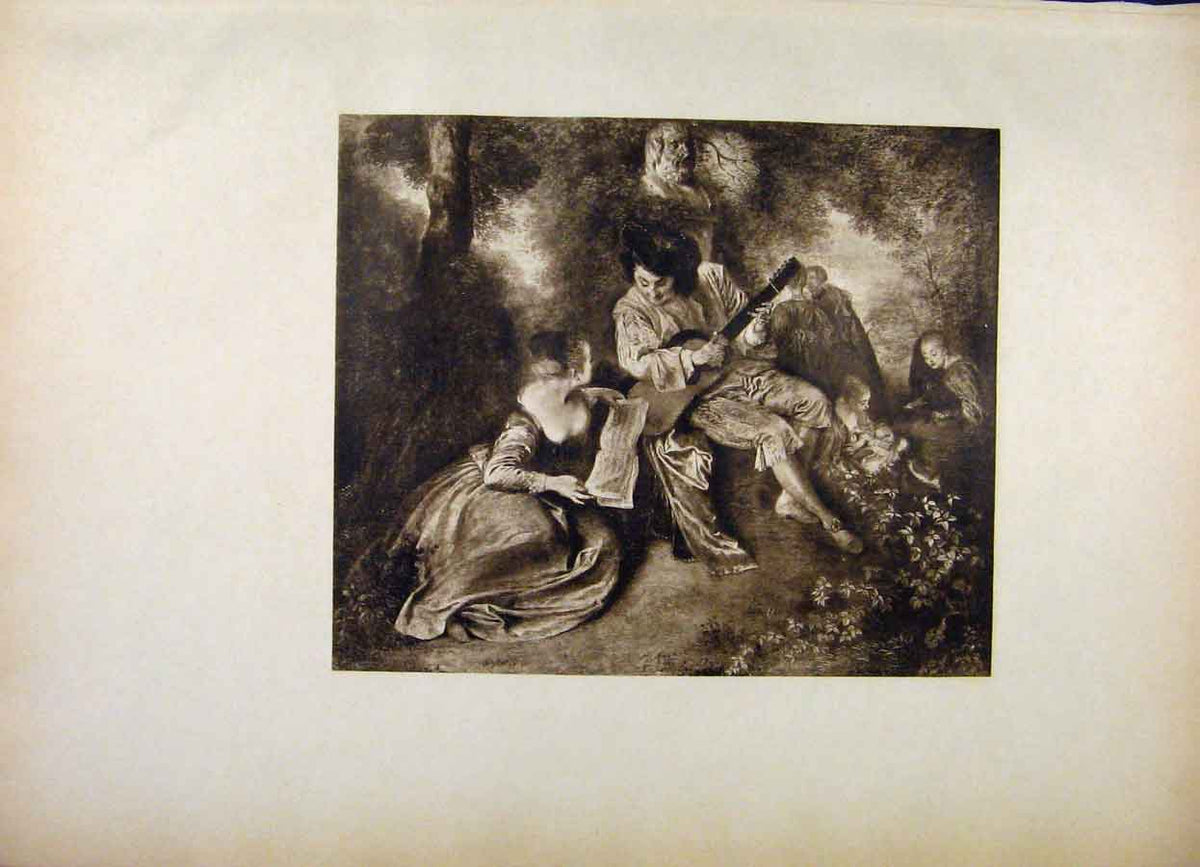 Original Old Antique Print French Art La Gamme Damour By Watteau