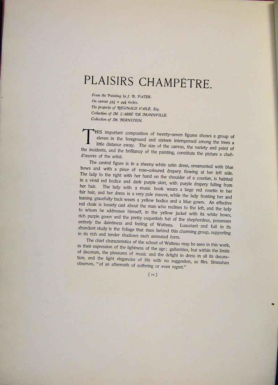 Original Old Antique Print French Art Plaisirs Champetre By Pater