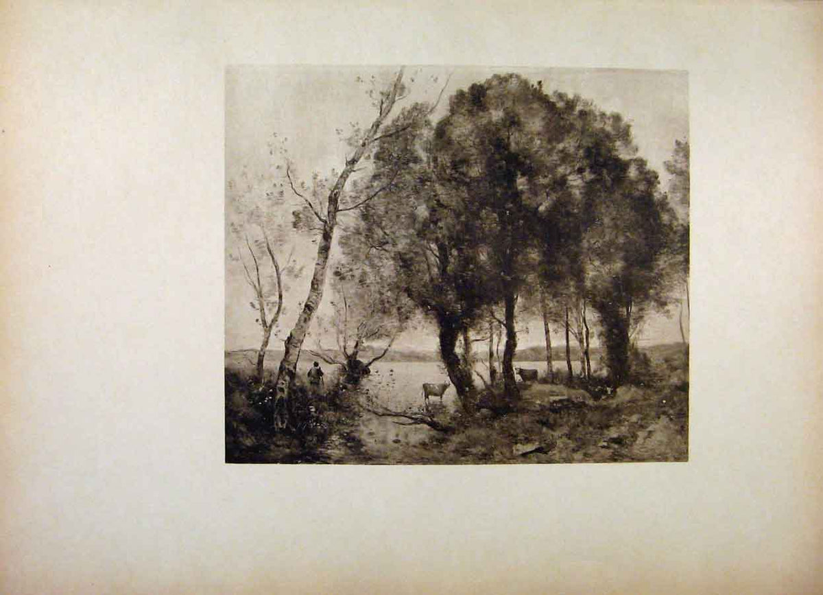 Original Old Antique Print French Art The Lake By Corot Fine Art